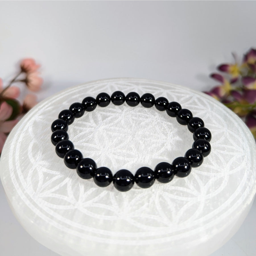 Black Beaded Bracelet featuring Black Tourmaline 8mm beads on a 7-inch stretch cord