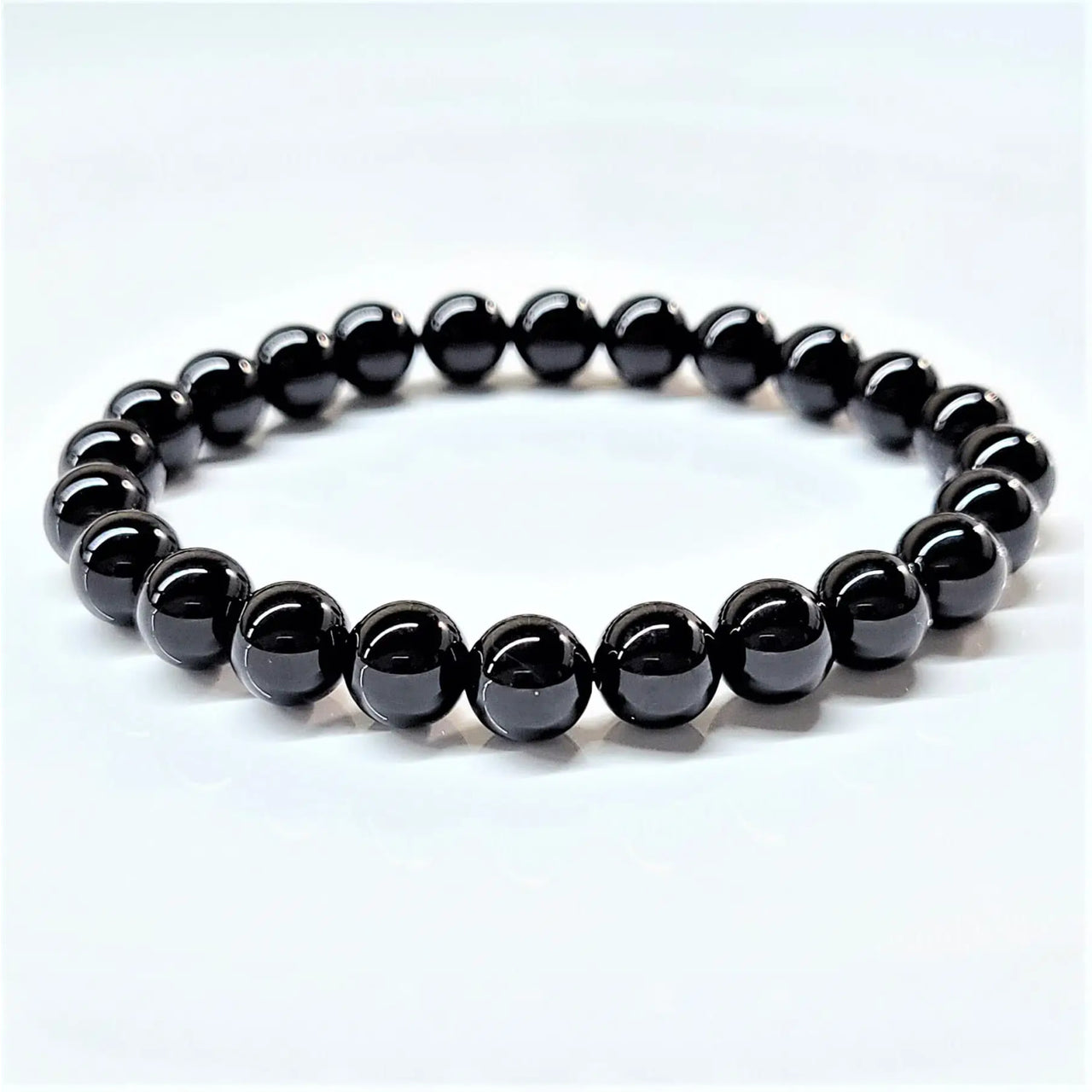 Black onyx bead bracelet with 6-8mm black tourmaline beads for energy healing and protection