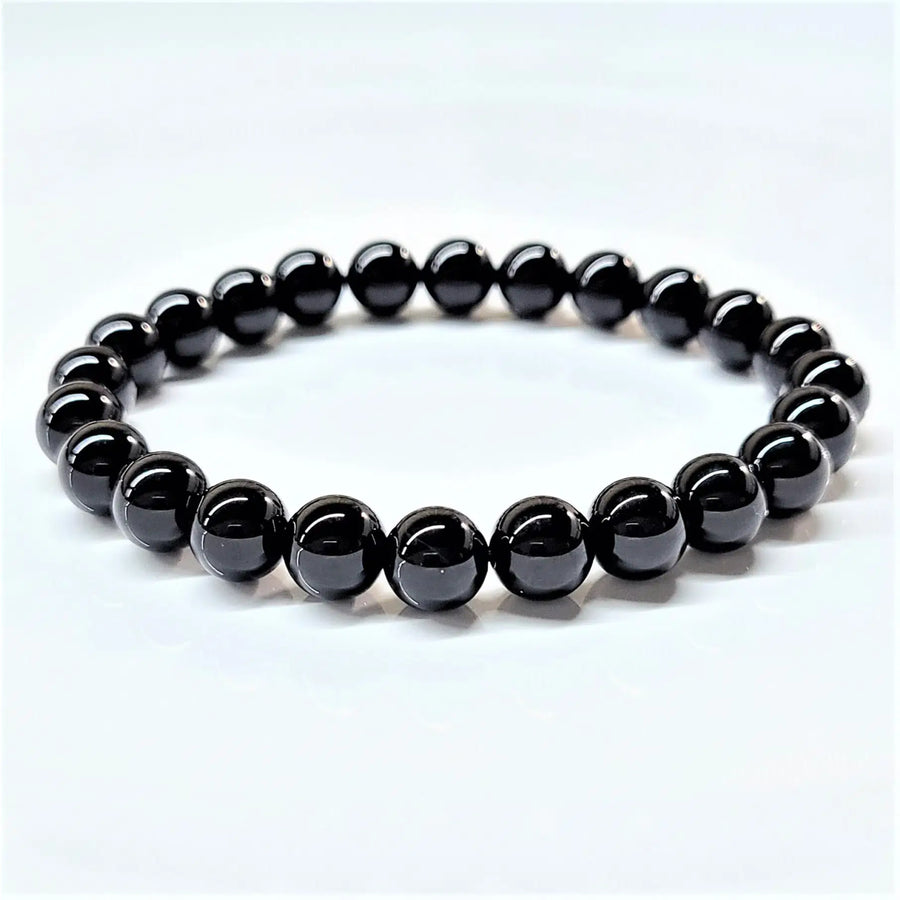 Black onyx bead bracelet with 6-8mm black tourmaline beads for energy healing and protection