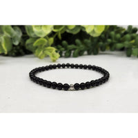 Thumbnail for Black Tourmaline bracelet with black beads and silver accent, 7 inches long