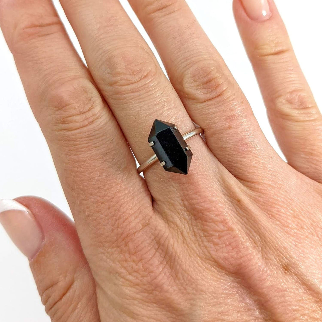 Black Tourmaline Double Terminated Ring .925 Sterling Silver Sizes 4-10 #SK6902