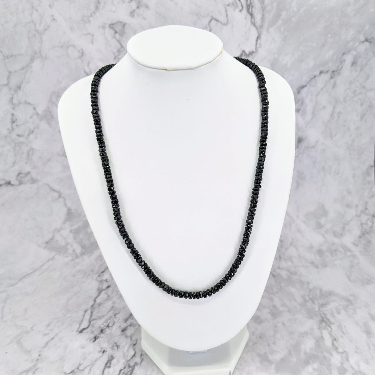 Black Tourmaline Faceted Necklace 17’-19’ Adjustable #SK9297 with Black Onyxite Beads