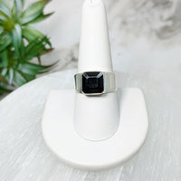 Thumbnail for Black Tourmaline S.S. Square Ring #LV5025 on white pedestal