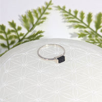 Black tourmaline size 8 mini slice silver ring #BC1064 sleek onyx design