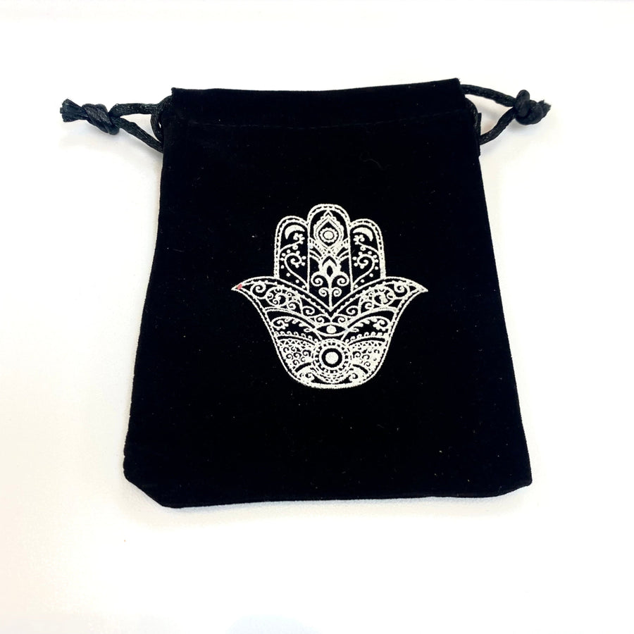 Black Velvet Pouch with White Hand-Drawn Design - Item #Q027