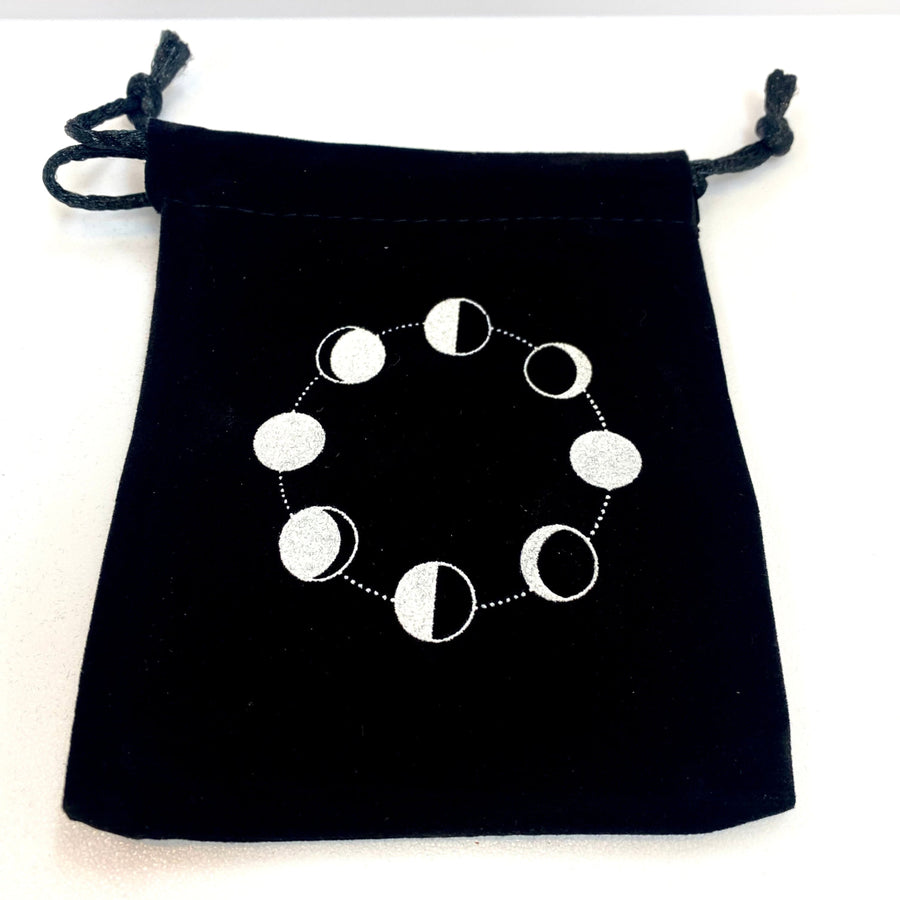 Black Velvet Pouch #Q027 featuring white phases design on a sleek black bag