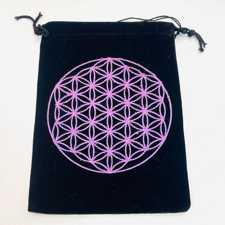 Black velvet bag with purple flower of life design - Black Velvet Pouch (Variety) #Q027