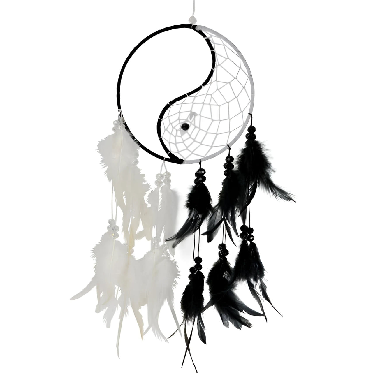 Black and white yin-yang dreamcatcher with feather tassels LV9669