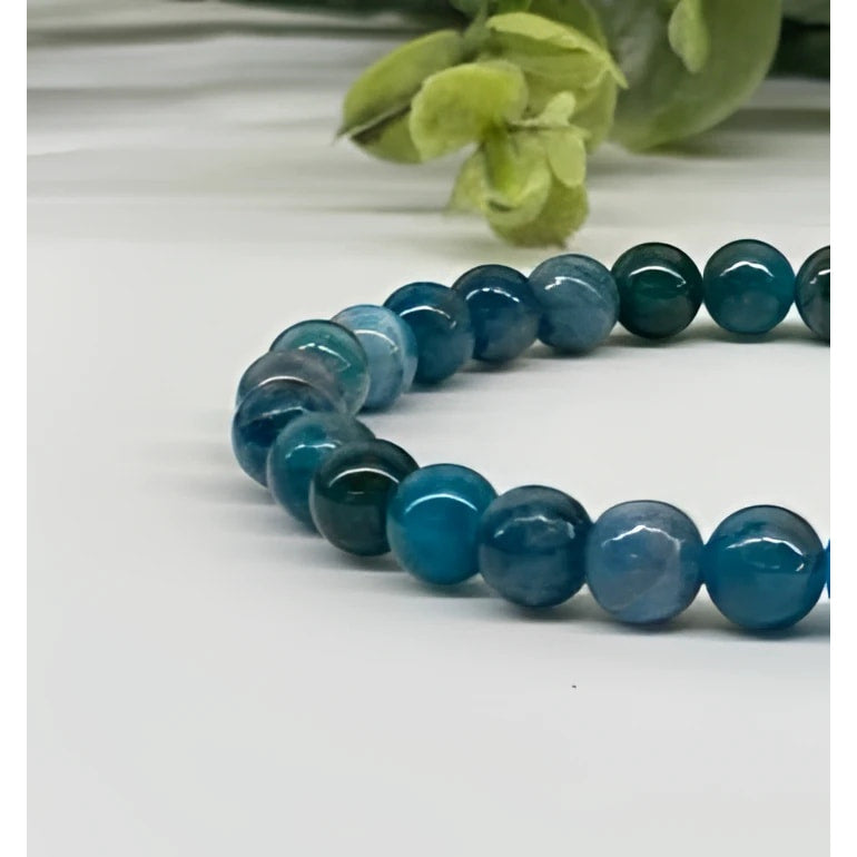 Blue and green agate beaded LV9509 bracelet, 6mm polished beads