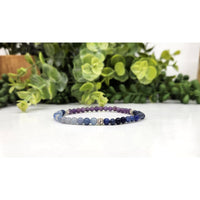 Blue aventurine, sodalite, amethyst 4mm beaded bracelet with silver accents