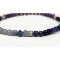 Blue aventurine, sodalite, amethyst 4mm beaded bracelet with silver accents