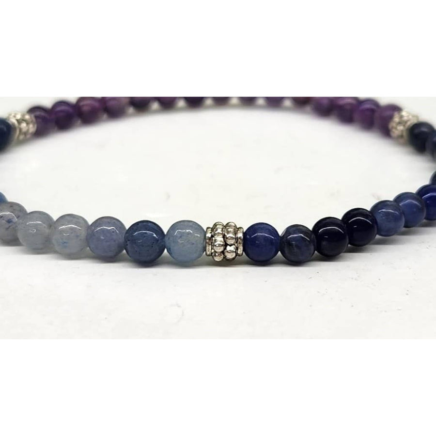 Blue aventurine, sodalite, amethyst 4mm beaded bracelet with silver accents