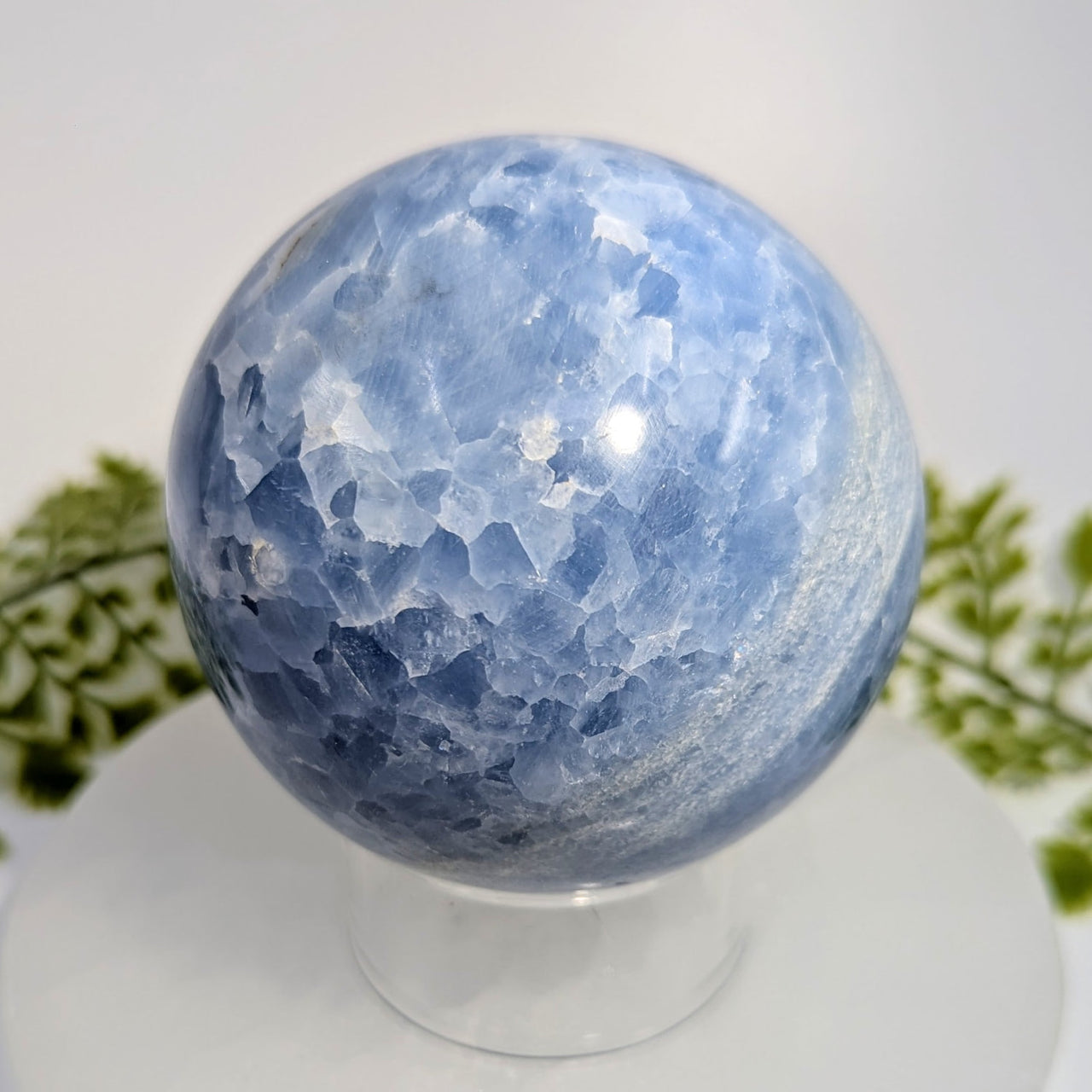 Polished blue fluorite 3-inch sphere #BC1028 with faceted interior