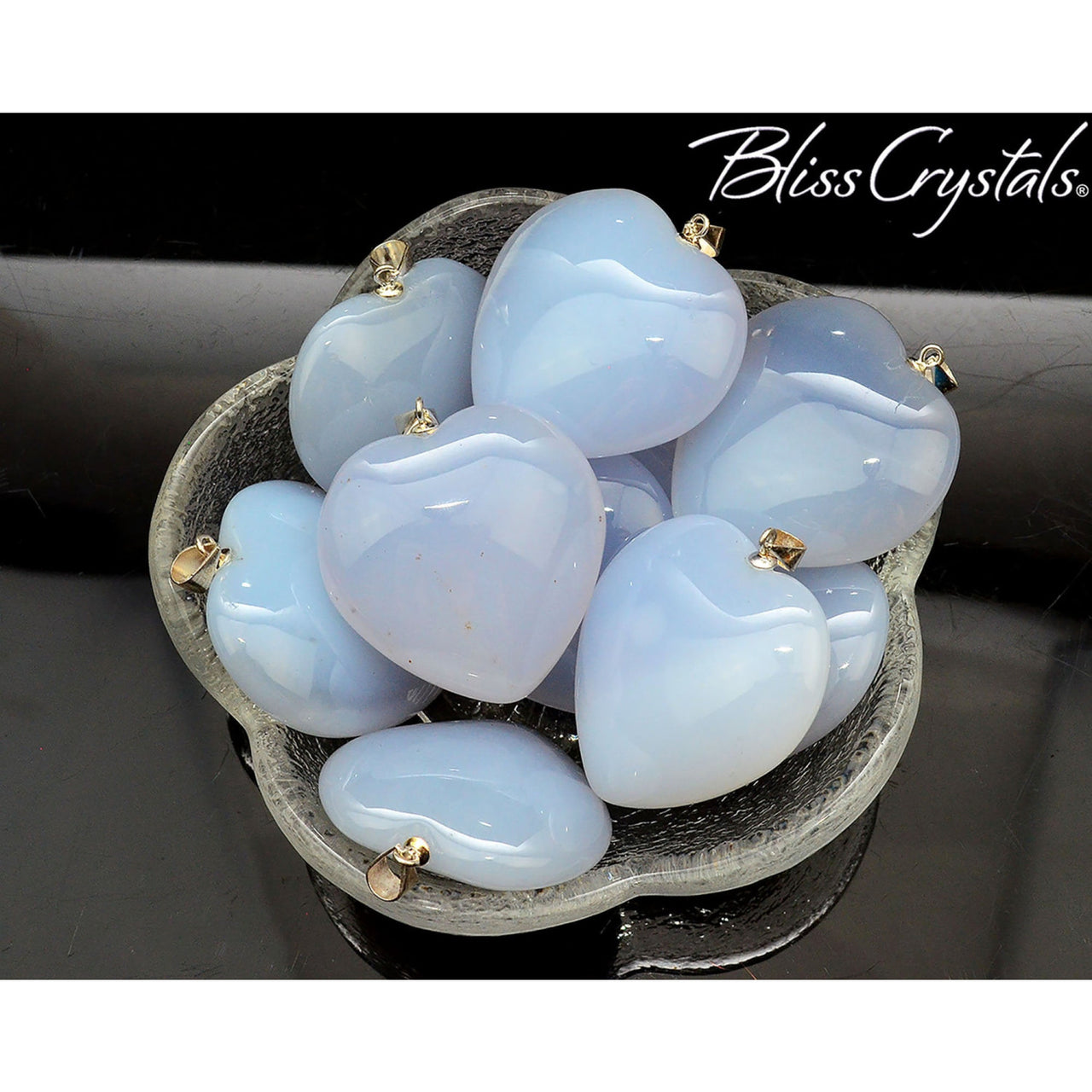 1 BLUE CHALCEDONY Heart Pendant with Sterling Silver Bale 