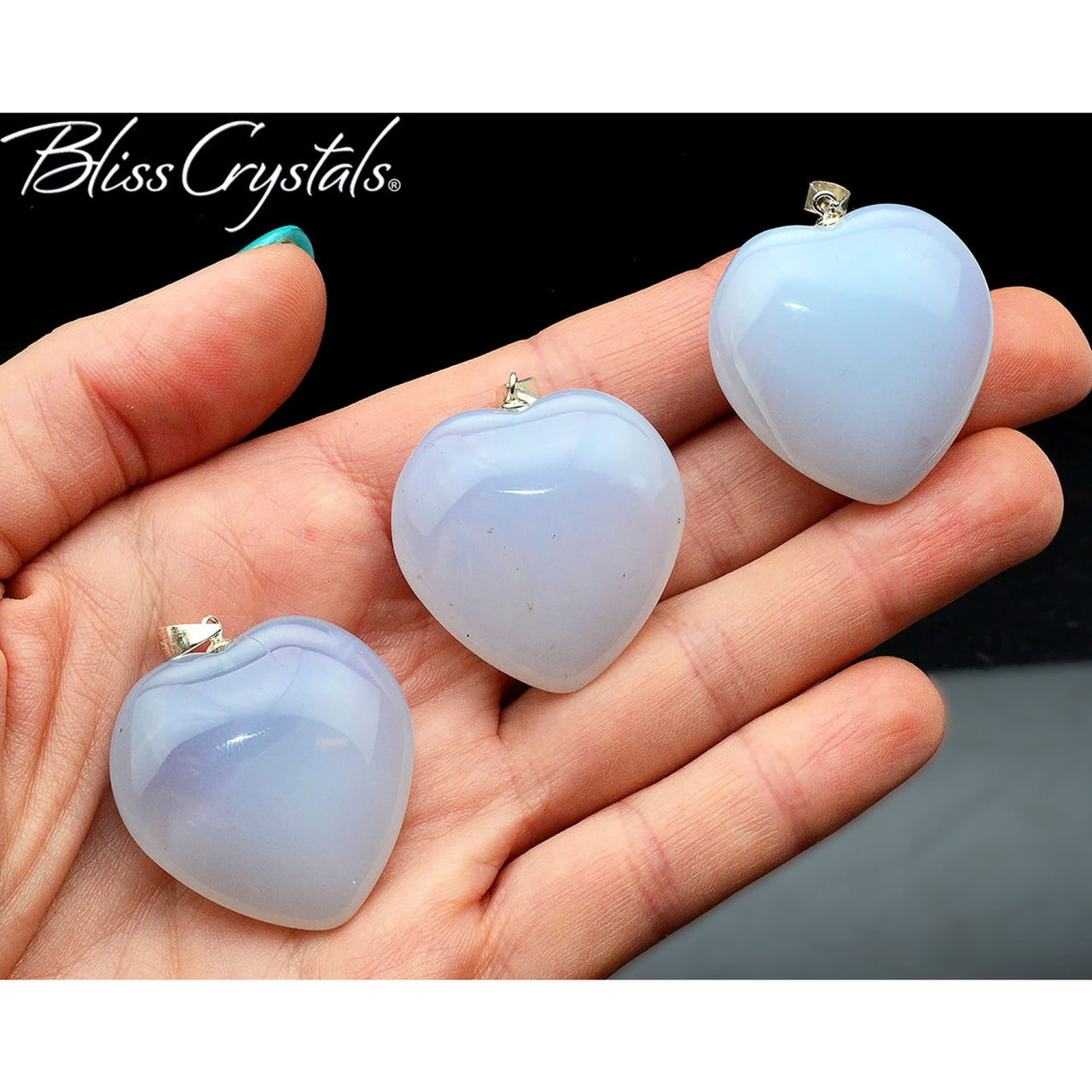 1 BLUE CHALCEDONY Heart Pendant with Sterling Silver Bale 