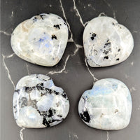 Blue flash moonstone 1.5-2in heart #BC0730, 4 rainbow stones with inclusions