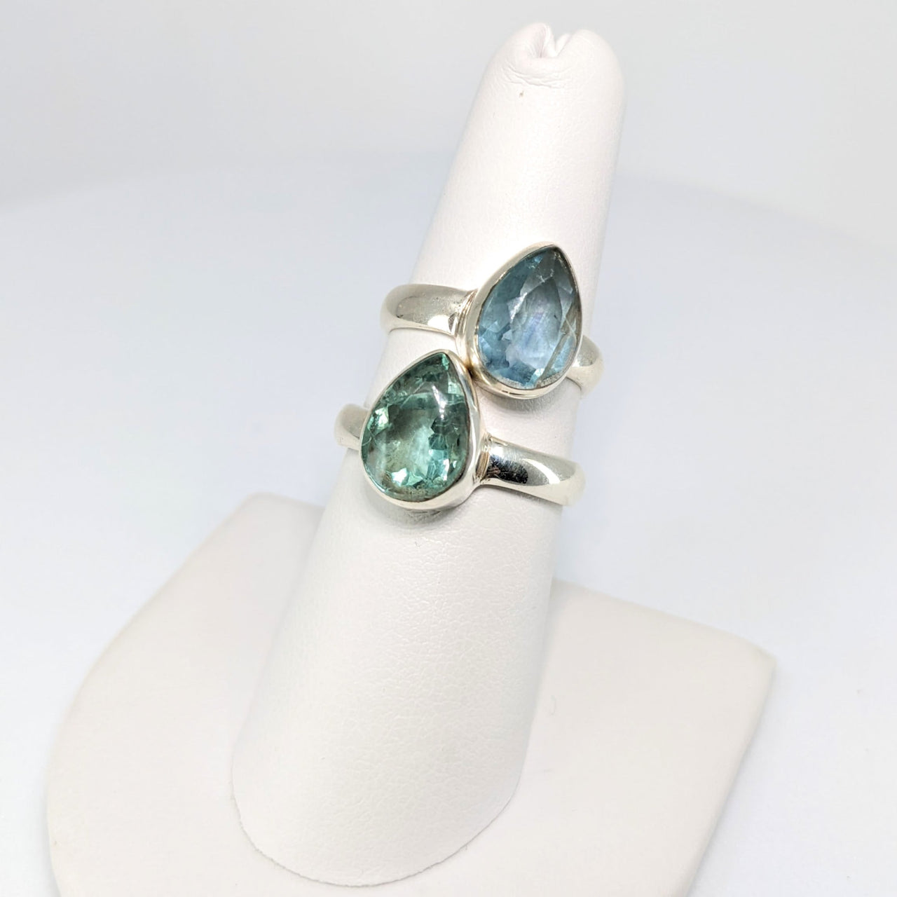 Blue Fluorite Faceted Teardrop Ring with Oval Blue and Green Gems #SK9359