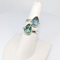 Thumbnail for Blue Fluorite Faceted Teardrop Ring with Oval Blue and Green Gems #SK9359