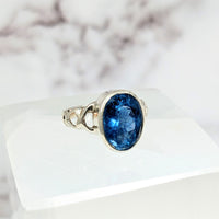 Thumbnail for Blue Fluorite Sz 7 Sterling Silver Faceted Ring #LV3032 on white marble block