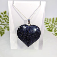 Blue goldstone 1.6 inch heart pendant BC1201 on silver chain