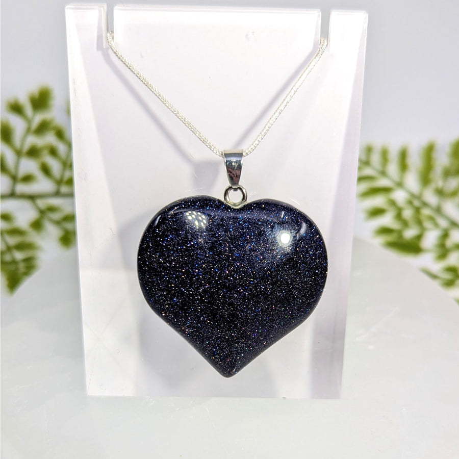Blue goldstone 1.6 inch heart pendant BC1201 on silver chain