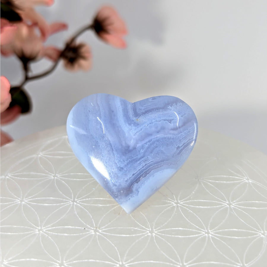 Blue Lace Agate 1.4 Inch Heart Carving showcasing calming blue lace agate gemstone