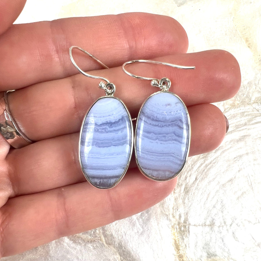 Blue Lace Agate Earrings displayed in Blue Lace Agate S.S Earrings SALE J926