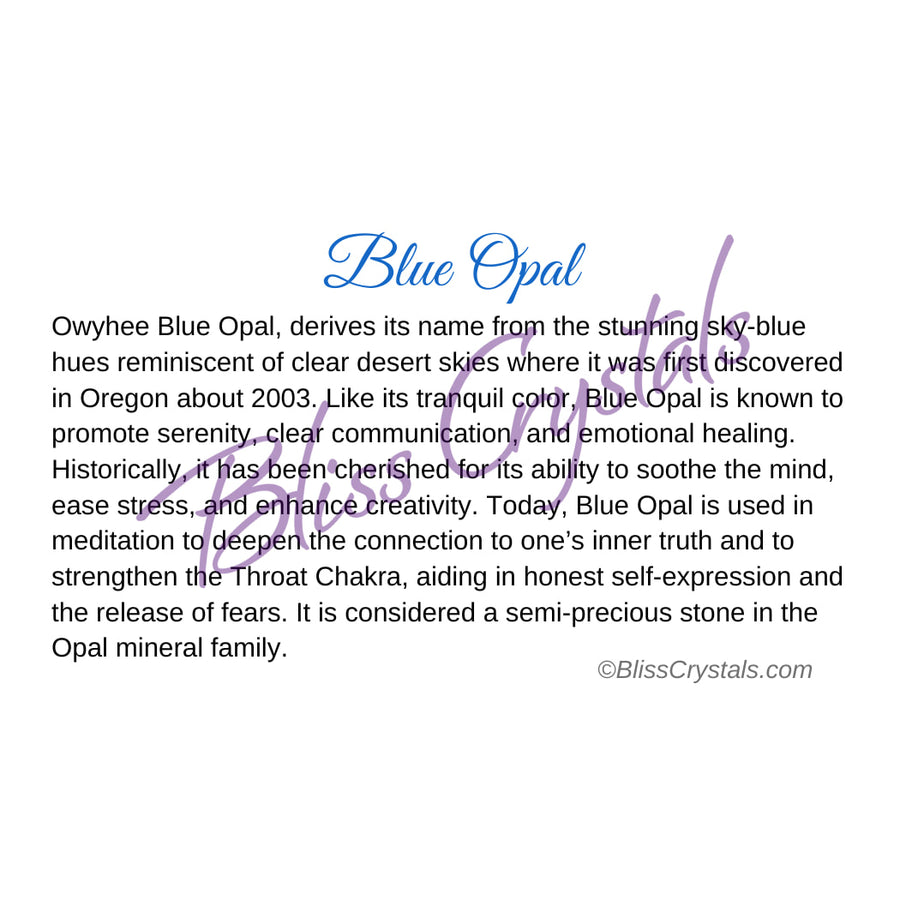 Blue Opal Crystal Information Card Double sided #HC183 $1.25