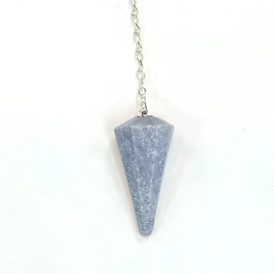 Blue Quartz Pendulum #J470: Elegant blue stone necklace with a silver chain
