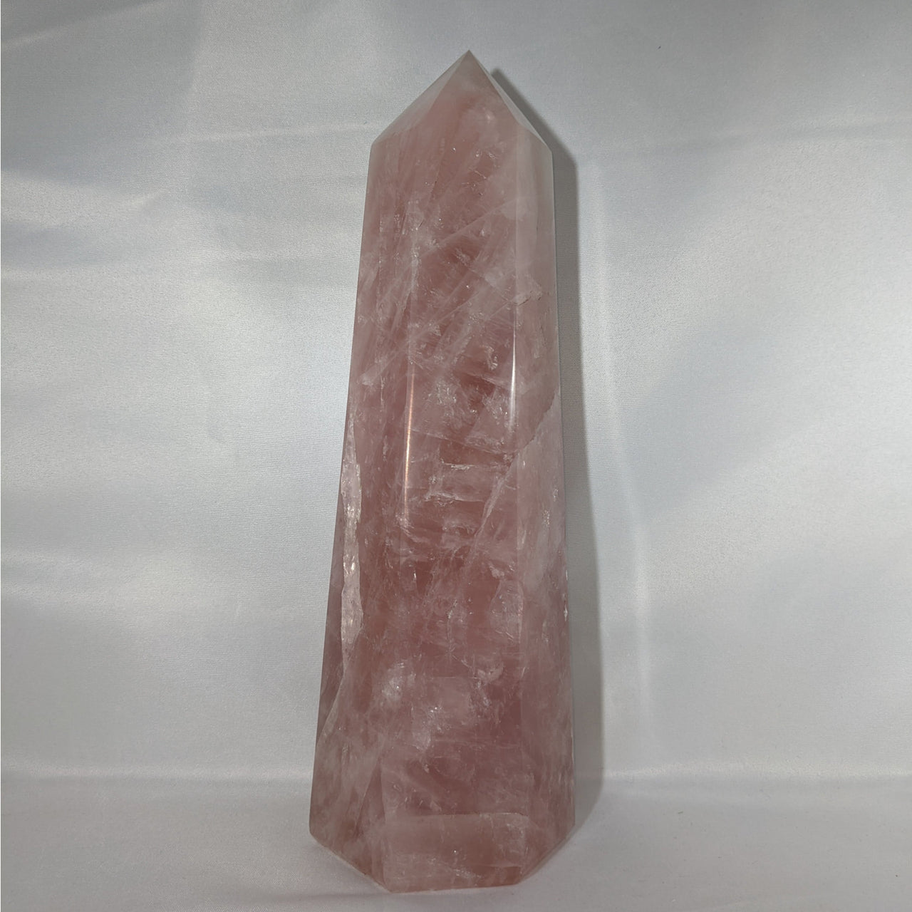 Pink hexagonal quartz crystal point from Blue Rose Quartz 10’’ Generator Tower #G186