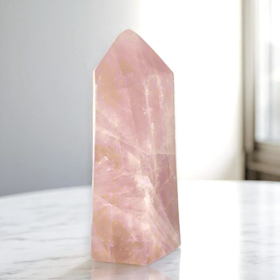 Polished Pink Rose Quartz Tower for Energy and Healing Blue Rose Quartz Generator Tower