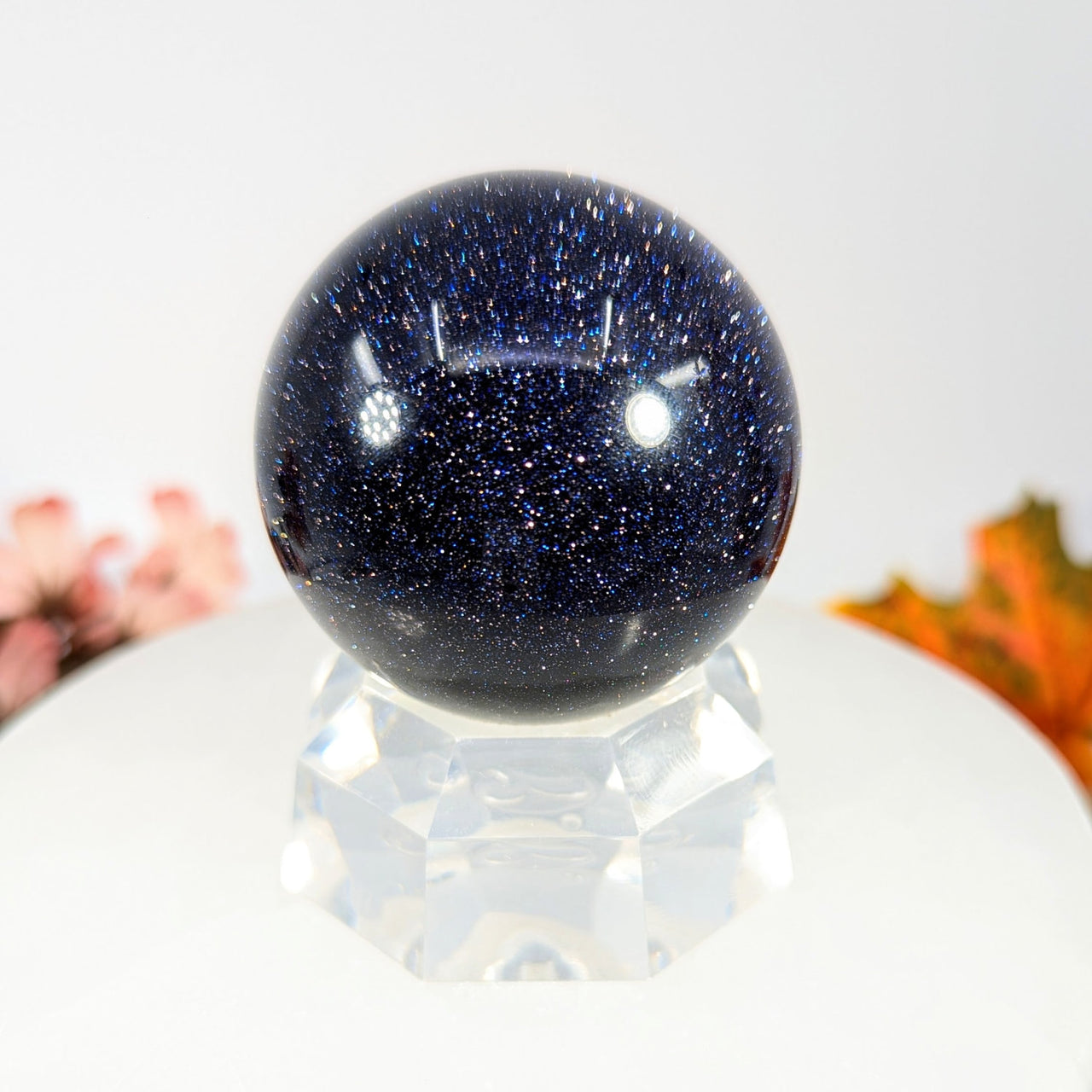 Blue Sandstone 2-inch starry sky sphere on crystal stand #BC0096