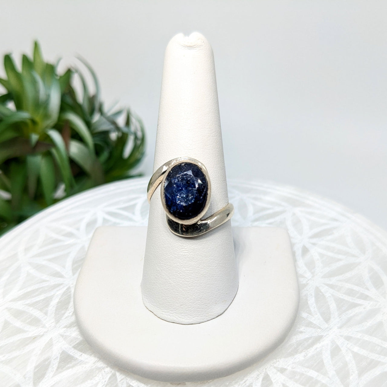 Blue Sapphire S.S. Swoop Ring #LV5955 - $165