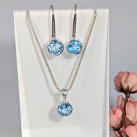 Blue Topaz Faceted 3pc Jewelry Set S.S. #LV9926 - $198