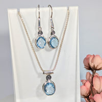 Blue Topaz Faceted 3pc Jewelry Set S.S. #LV9928 - $198