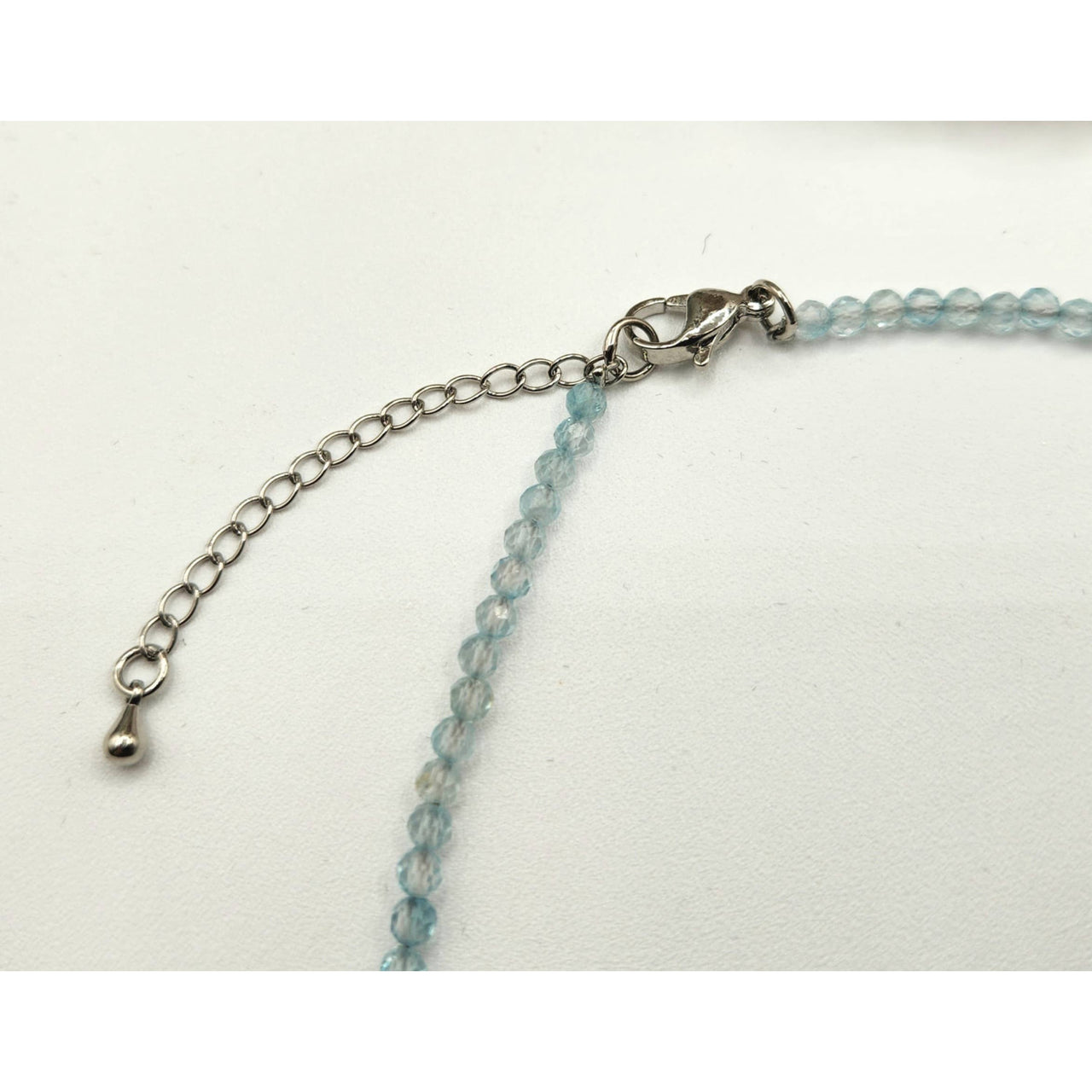 Aquamarine beaded necklace with silver findings, 18 inches long