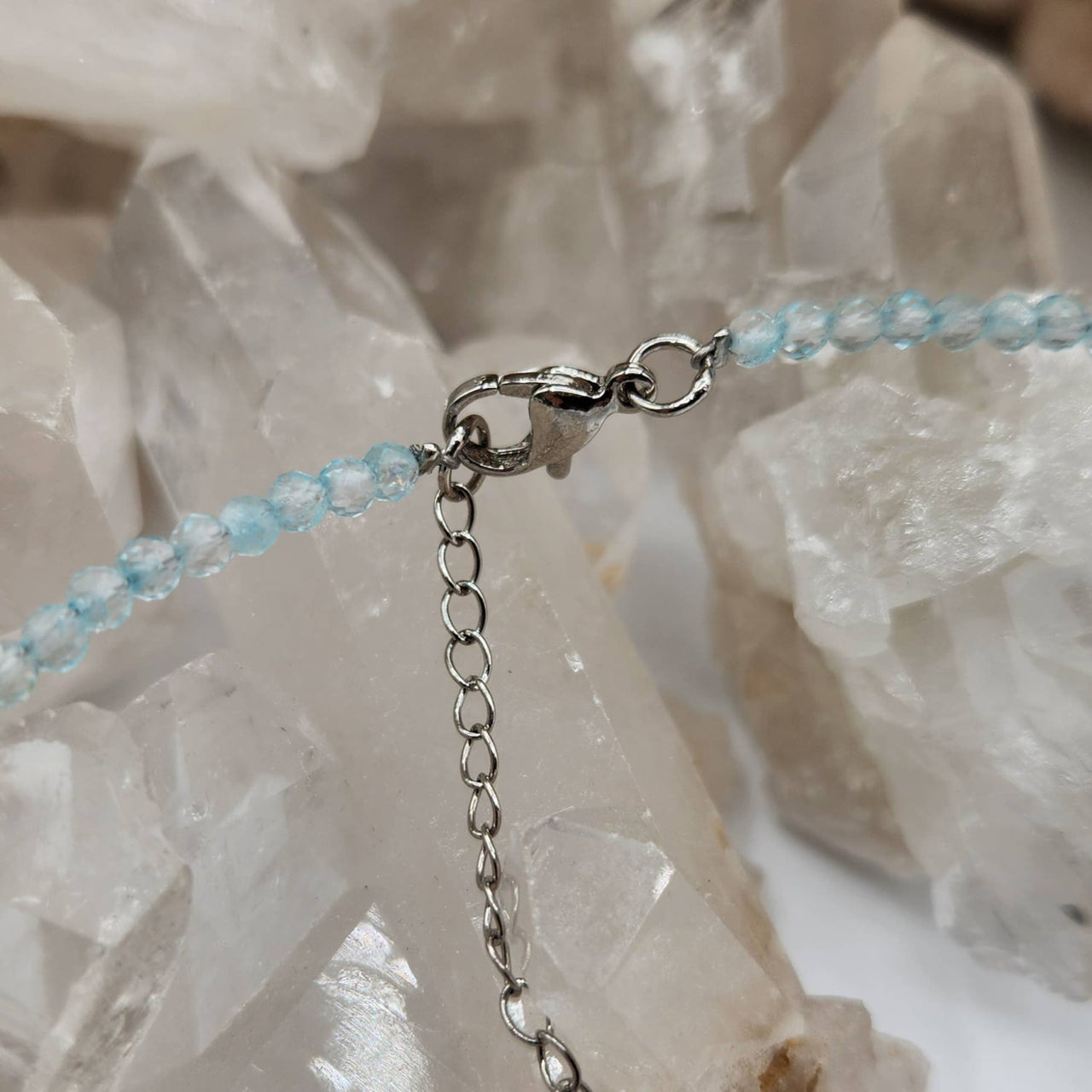 Light blue beaded Blue Topaz faceted necklace with silver clasp, 3mm #LV9510