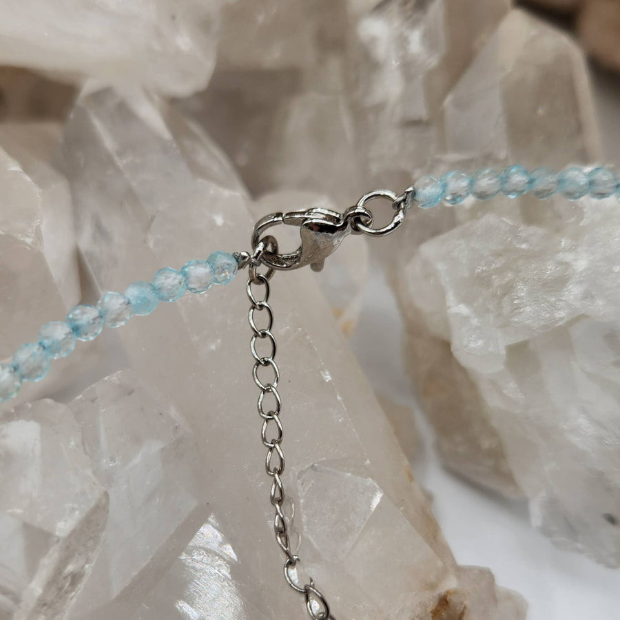 Light blue beaded Blue Topaz faceted necklace with silver clasp, 3mm #LV9510