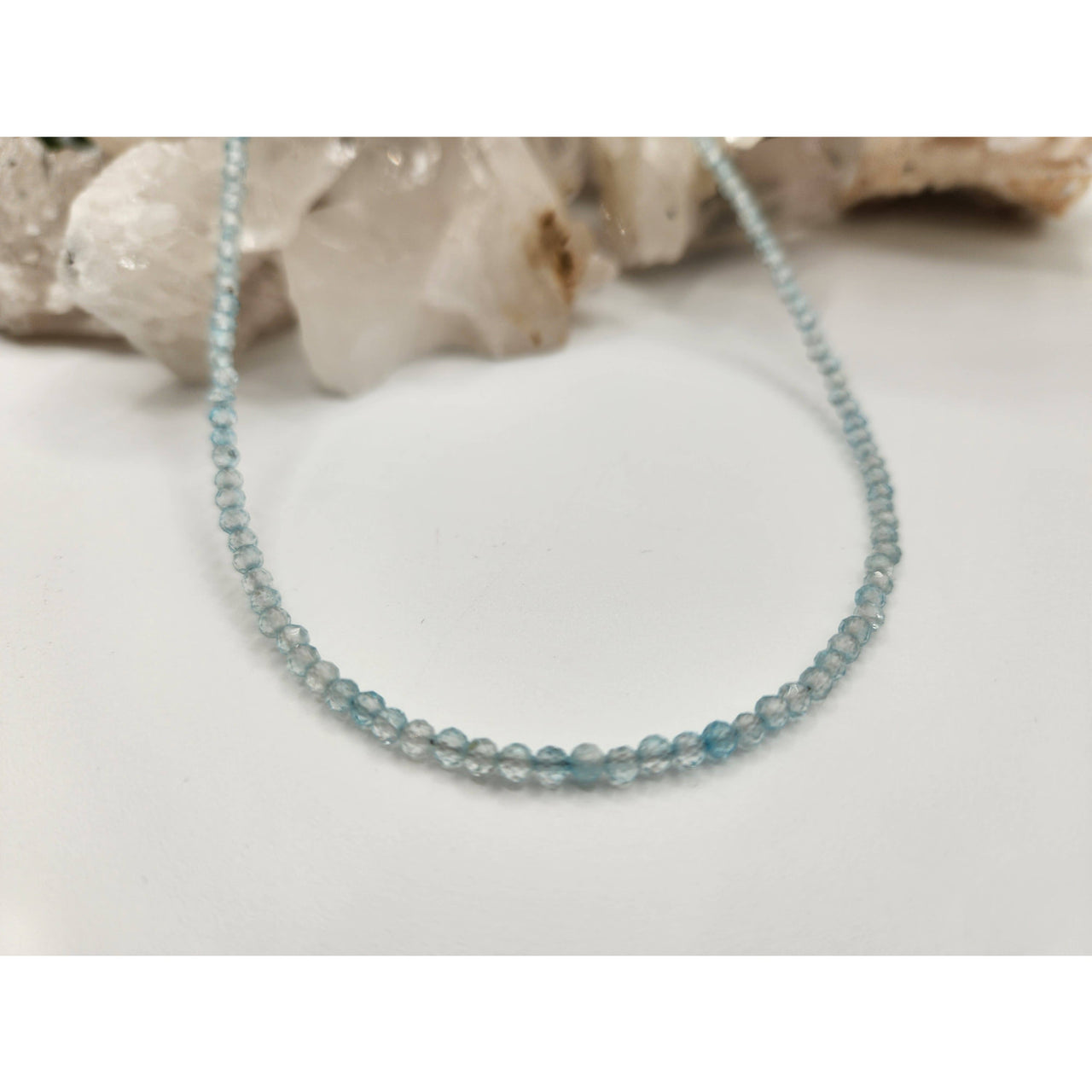 Aquamarine beaded necklace with delicate silver chain, LV9510