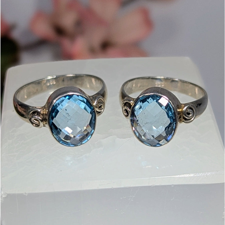 Blue Topaz Faceted Oval Ring S.S. #LV9664