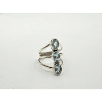 Silver Blue Topaz 3 Gemstone 925 Sterling Silver Ring LV9511