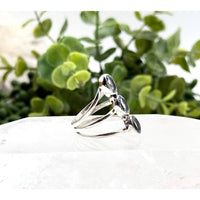 Silver skull ring with blue topaz gems in 925 sterling silver, LV9511