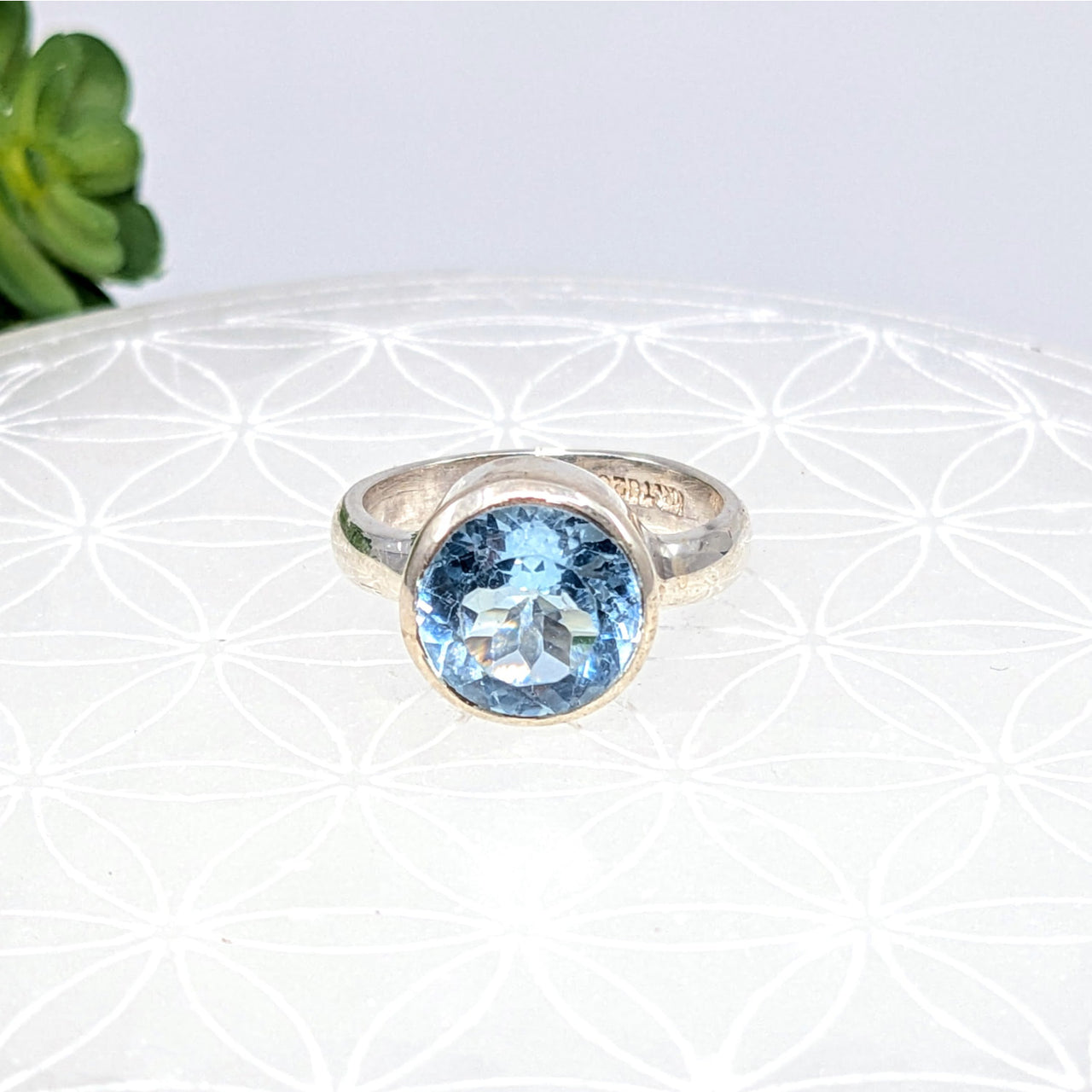 Blue Topaz Sz. 6 Faceted Round Ring #LV6873 - $68