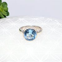 Thumbnail for Blue Topaz Sz. 6 Faceted Round Ring #LV6873 - $68