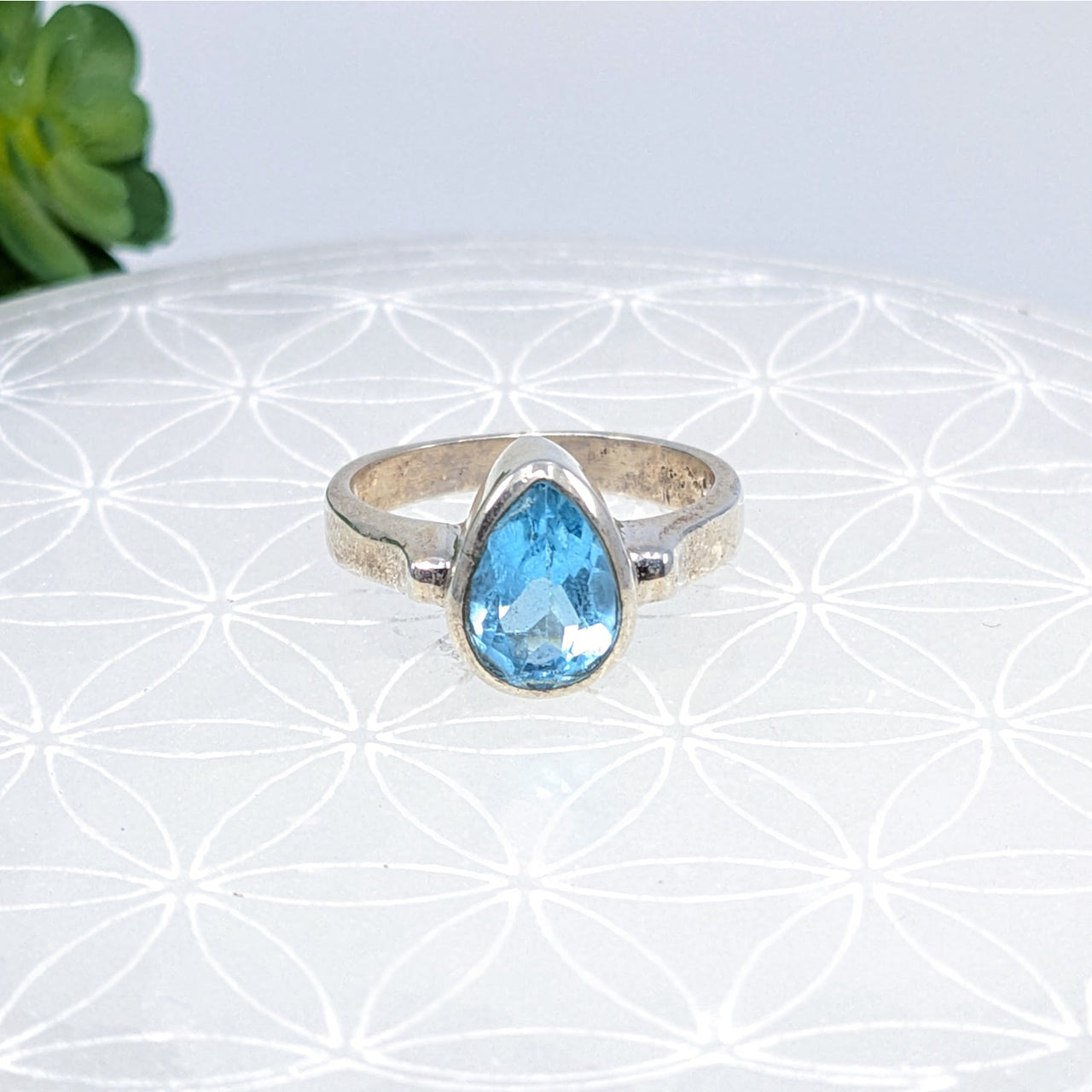 Blue Topaz Sz. 6 Faceted Teardrop Ring #LV6874 - $68