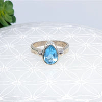 Thumbnail for Blue Topaz Sz. 6 Faceted Teardrop Ring #LV6874 - $68