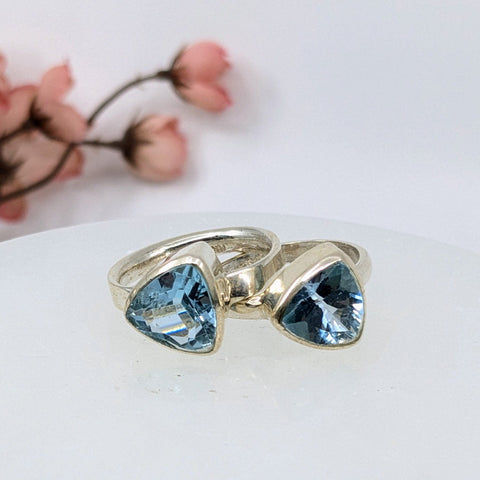 Blue Topaz Sz 8 - Sz 9 Faceted S.S. Ring #LV6504 - $89