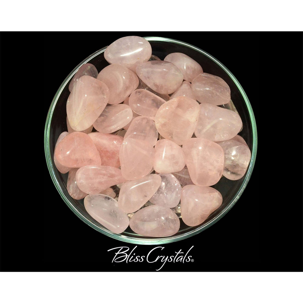 Bowl of Rose Quartz Tumbled crystals for emotional healing and positive energy