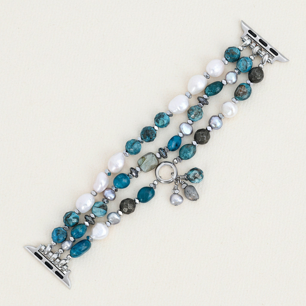 Bohemian Frost Stretch Apatite and Pearl Apple Watch Strap #BC0535