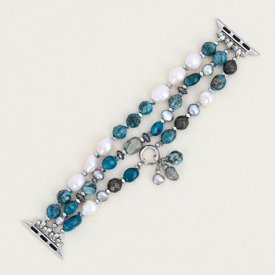 Bohemian Frost Stretch Apatite and Pearl Apple Watch Strap #BC0535